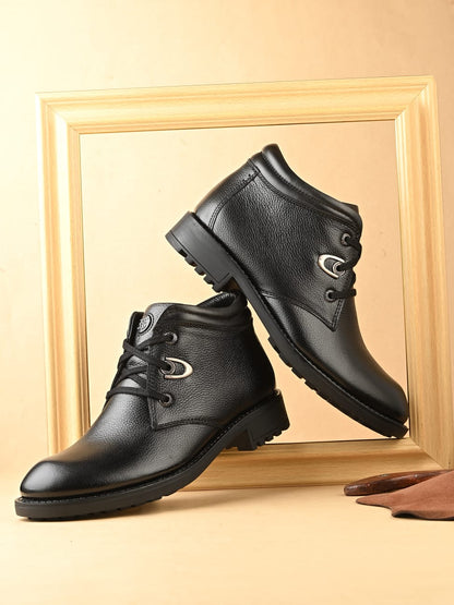 Premium Textured Leather Ankle Boots for Men | Stylish Black/Brown Rugged Outdoor & Casual Boots