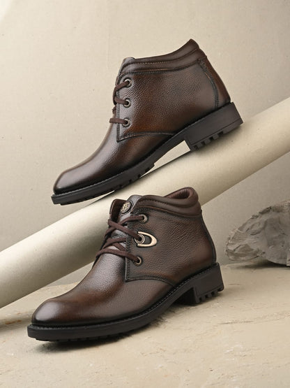Premium Textured Leather Ankle Boots for Men | Stylish Black/Brown Rugged Outdoor & Casual Boots