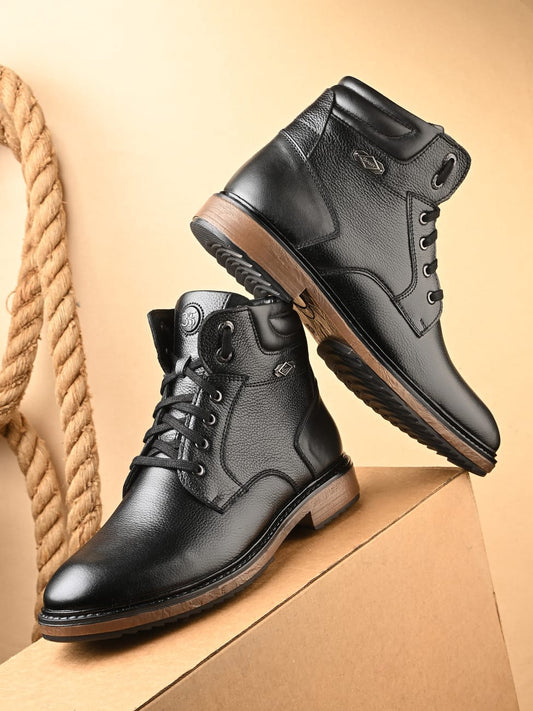 Premium Textured Leather Ankle Boots for Men | Classic Black/Brown Lace-Up Formal-Casual Boots with Anti-Skid Sole