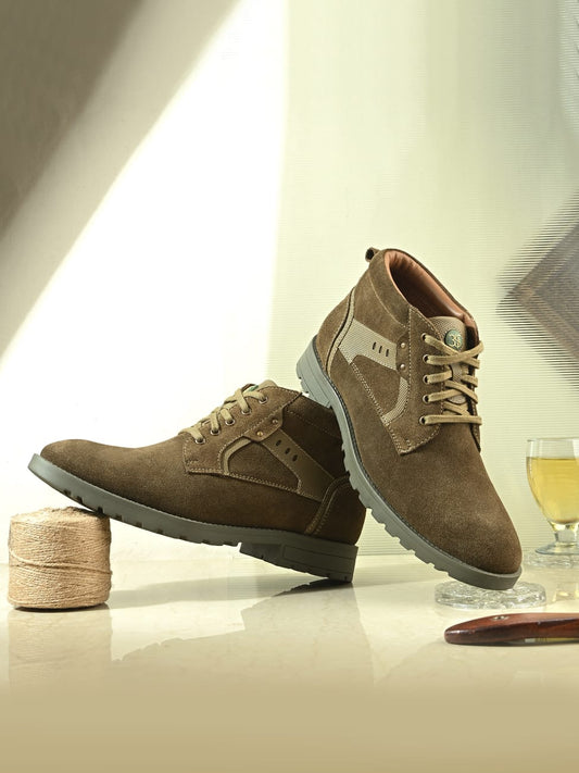 Premium Suede Finish Ankle Boots for Men | Classic Brown/Navy Blue Lace-Up Casual & Outdoor Shoes