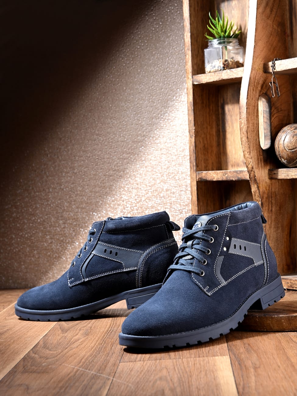Premium Suede Finish Ankle Boots for Men | Classic Brown/Navy Blue Lace-Up Casual & Outdoor Shoes
