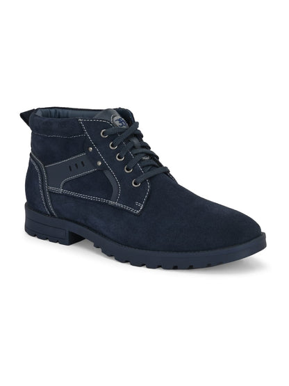 Premium Suede Finish Ankle Boots for Men | Classic Brown/Navy Blue Lace-Up Casual & Outdoor Shoes