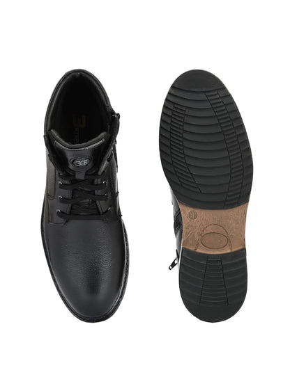 Premium Textured Leather Ankle Boots for Men | Classic Black/Brown Lace-Up Formal-Casual Boots with Anti-Skid Sole