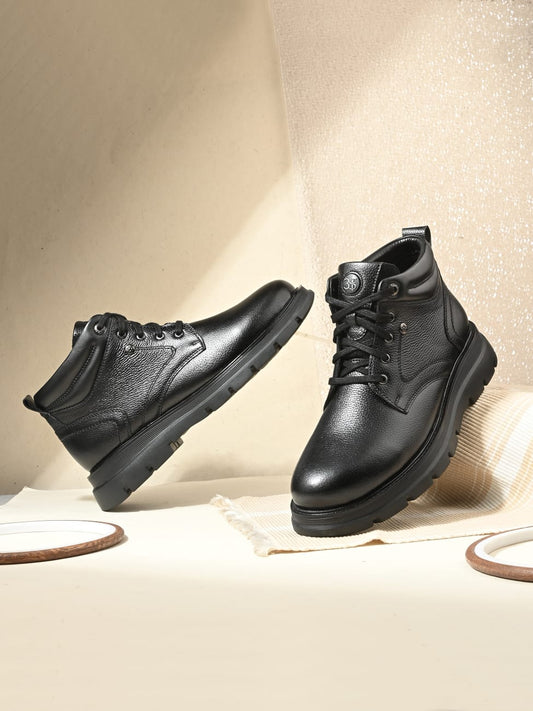 Premium Genuine Leather Ankle Boots for Men | Classic Black/Brown Lace-Up Rugged Casual & Outdoor Shoes