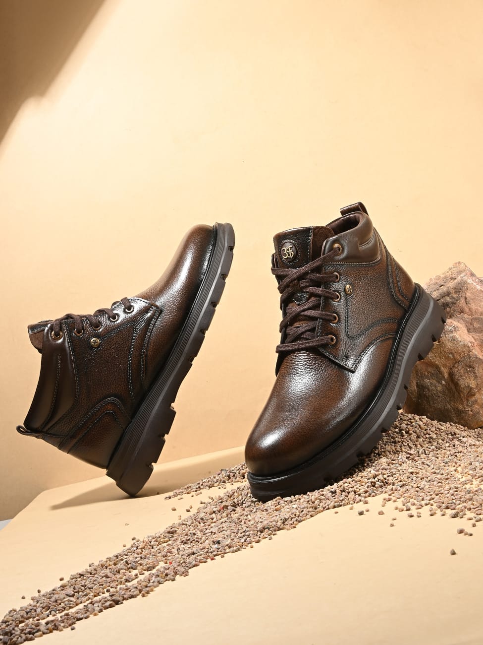 Premium Genuine Leather Ankle Boots for Men | Classic Black/Brown Lace-Up Rugged Casual & Outdoor Shoes