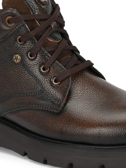 Premium Genuine Leather Ankle Boots for Men | Classic Black/Brown Lace-Up Rugged Casual & Outdoor Shoes