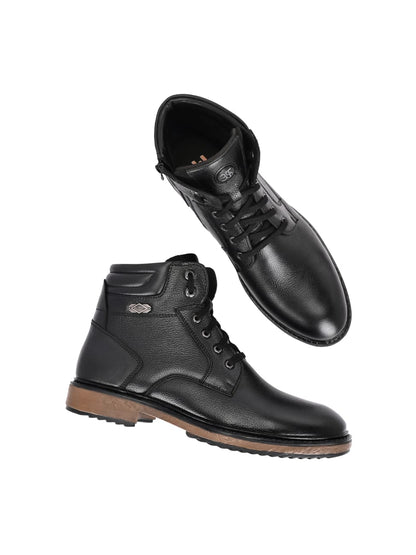 Premium Textured Leather Ankle Boots for Men | Classic Black/Brown Lace-Up Formal-Casual Boots with Anti-Skid Sole