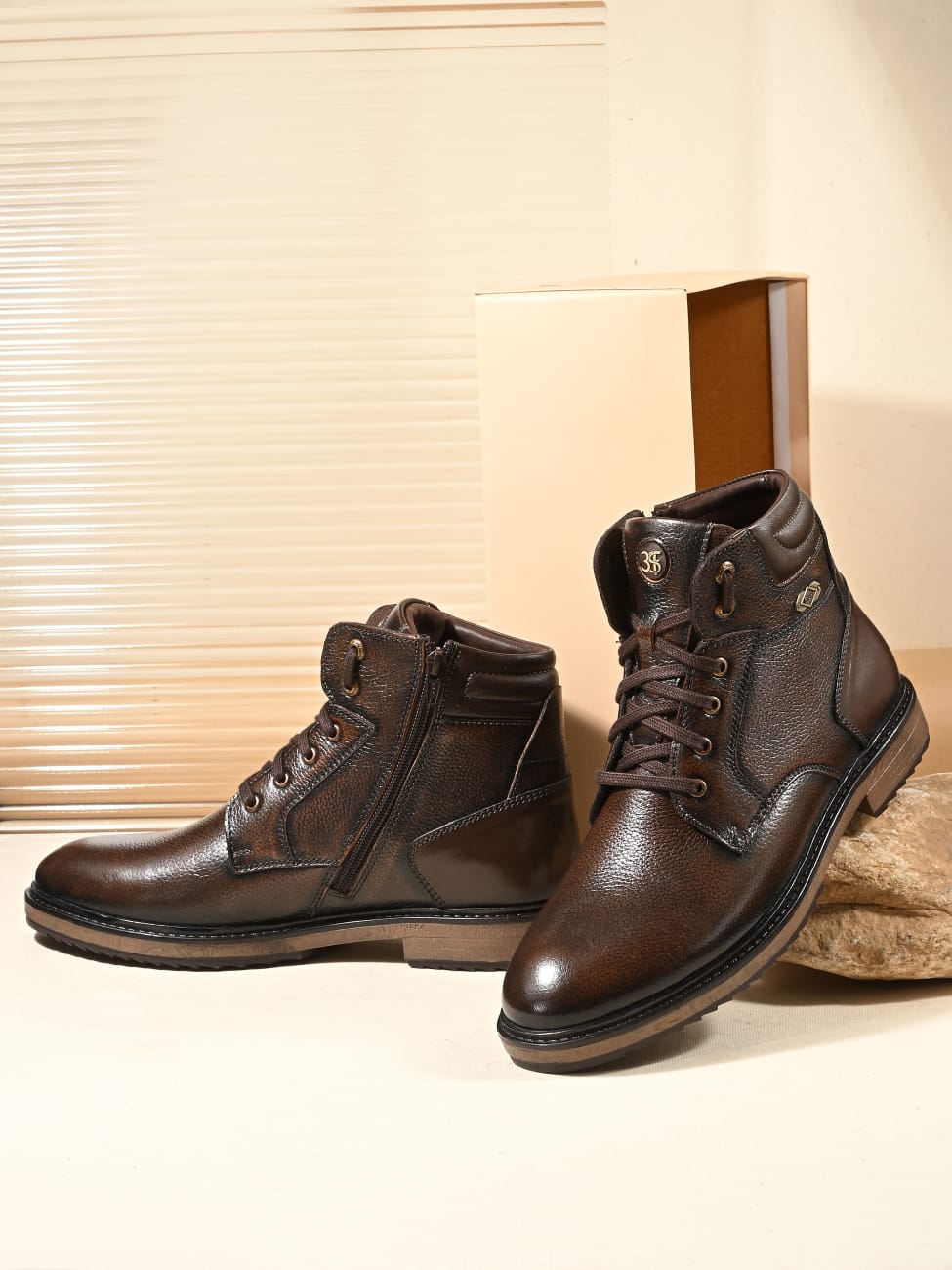 Premium Textured Leather Ankle Boots for Men | Classic Black/Brown Lace-Up Formal-Casual Boots with Anti-Skid Sole