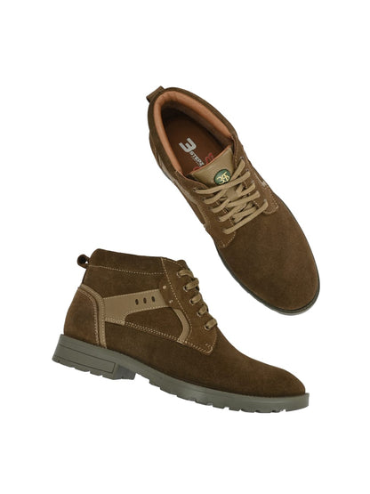 Premium Suede Finish Ankle Boots for Men | Classic Brown/Navy Blue Lace-Up Casual & Outdoor Shoes